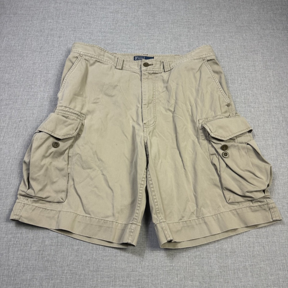 Polo Ralph Lauren Military Cargo Shorts Mens 36 Beige 11" Inseam Cotton Relaxed